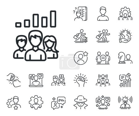Illustration for Group of people sign. Specialist, doctor and job competition outline icons. Teamwork results line icon. Teamwork results line sign. Avatar placeholder, spy headshot icon. Strike leader. Vector - Royalty Free Image