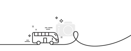 Illustration for Bus tour transport line icon. Continuous one line with curl. Transportation sign. Tourism or public vehicle symbol. Bus tour single outline ribbon. Loop curve pattern. Vector - Royalty Free Image