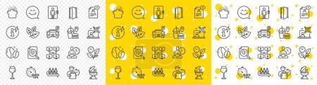 Illustration for Outline Organic tested, Delivery man and Grill line icons pack for web with Analytics chart, Resume document, Power info line icon. Fast food, Bordeaux glass, Parking pictogram icon. Vector - Royalty Free Image