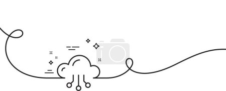 Illustration for Cloud computing line icon. Continuous one line with curl. Internet data storage sign. File hosting technology symbol. Cloud computing single outline ribbon. Loop curve pattern. Vector - Royalty Free Image