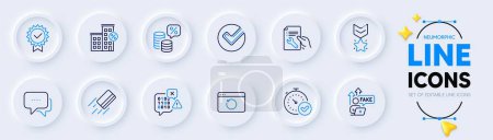 Illustration for Loan house, Recovery internet and Fake internet line icons for web app. Pack of Verify, Credit card, Binary code pictogram icons. Winner medal, Repair document, Fast verification signs. Vector - Royalty Free Image