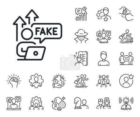 Illustration for Web propaganda sign. Specialist, doctor and job competition outline icons. Fake internet line icon. Wrong truth symbol. Fake internet line sign. Avatar placeholder, spy headshot icon. Vector - Royalty Free Image