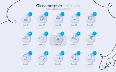Illustration for Set of Water drop, Ph neutral and Phone message line icons for web app. Food, Search, Cloud computing icons. Shower, Special offer, Sunscreen signs. Website education, Winner, Seo gear. Vector - Royalty Free Image