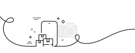 Illustration for Online storage line icon. Continuous one line with curl. Internet delivery sign. Mobile device service symbol. Online storage single outline ribbon. Loop curve pattern. Vector - Royalty Free Image