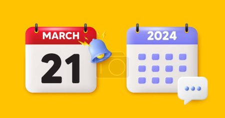 Illustration for Calendar date 3d icon. 21th day of the month icon. Event schedule date. Meeting appointment time. 21th day of March month. Calendar event reminder date. Vector - Royalty Free Image
