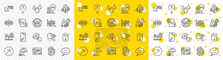 Illustration for Outline Video conference, Ab testing and Deflation line icons pack for web with Diagram chart, Teamwork question, Search line icon. Speech bubble, Sound wave, Gas station pictogram icon. Vector - Royalty Free Image