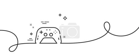 Illustration for Gamepad line icon. Continuous one line with curl. Game joystick sign. symbol. Gamepad single outline ribbon. Loop curve pattern. Vector - Royalty Free Image