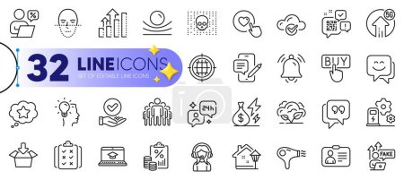 Illustration for Outline set of Analysis graph, Co2 gas and Electricity price line icons for web with Elastic material, 5g upload, Seo internet thin icon. Tax document, Rule, Support pictogram icon. Vector - Royalty Free Image