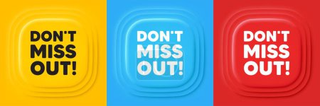 Illustration for Dont miss out tag. Neumorphic offer banners. Special offer price sign. Advertising discounts symbol. Miss out podium background. Product infographics. Vector - Royalty Free Image