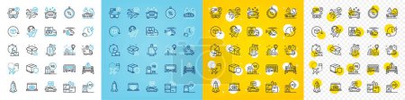 Illustration for Vector icons set of Confirmed flight, Online delivery and Delivery warning line icons pack for web with Charging time, Rocket, Travel compass outline icon. Car wash, Gas station. Vector - Royalty Free Image