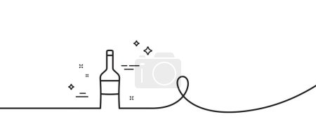 Téléchargez les illustrations : Icône de ligne de bouteille de vin. Continu une ligne avec boucle. Panneau Merlot ou Cabernet Sauvignon. Ruban à contour unique en vin. Courbe de boucle. Vecteur - en licence libre de droit