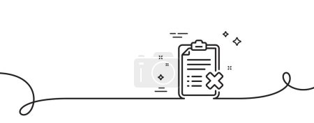 Illustration for Reject checklist line icon. Continuous one line with curl. Decline document sign. Delete file. Reject checklist single outline ribbon. Loop curve pattern. Vector - Royalty Free Image