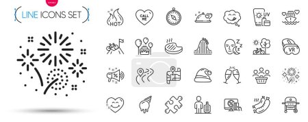 Illustration for Pack of Grilled sausage, Sleep and Yummy smile line icons. Include Sunscreen, Gas grill, Smile face pictogram icons. Road, Buyers, Sale megaphone signs. Travel compass, Online shopping. Vector - Royalty Free Image