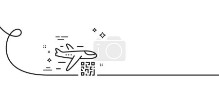 Illustration for Qr code line icon. Continuous one line with curl. Scan barcode sign. Flight tickets scanner symbol. Qr code single outline ribbon. Loop curve pattern. Vector - Royalty Free Image