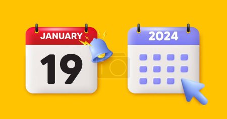 Illustration for 19th day of the month icon. Calendar date 3d icon. Event schedule date. Meeting appointment time. 19th day of January month. Calendar event reminder date. Vector - Royalty Free Image