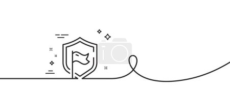 Illustration for Shield line icon. Continuous one line with curl. Privacy secure sign. Safe defense symbol. Shield single outline ribbon. Loop curve pattern. Vector - Royalty Free Image