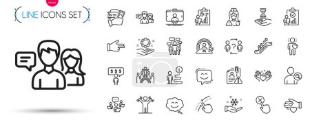 Illustration for Pack of Smile chat, Freezing and Lgbt line icons. Include Dumbbells workout, Inclusion, Delegate question pictogram icons. Inspect, Volunteer, Smile face signs. Selfie stick, Support. Vector - Royalty Free Image