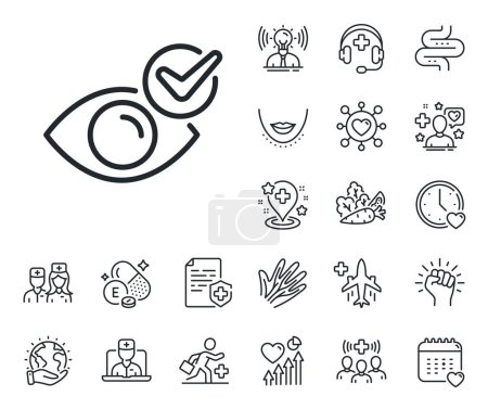 Illustration for Oculist clinic sign. Online doctor, patient and medicine outline icons. Check eye line icon. Optometry vision symbol. Check eye line sign. Veins, nerves and cosmetic procedure icon. Intestine. Vector - Royalty Free Image