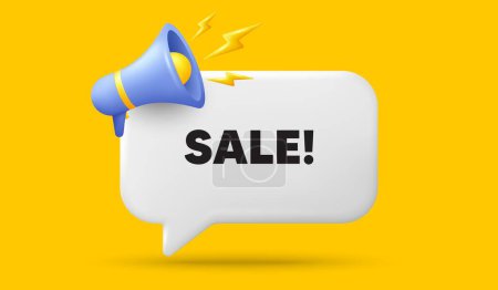 Illustration for Sale promotion tag. 3d speech bubble banner with megaphone. Special offer price sign. Advertising Discounts symbol. Sale chat speech message. 3d offer talk box. Vector - Royalty Free Image