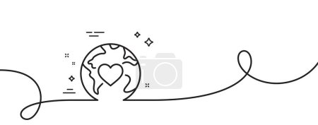 Illustration for World donation line icon. Continuous one line with curl. Global charity sign. Online donate symbol. Donation single outline ribbon. Loop curve pattern. Vector - Royalty Free Image
