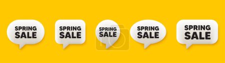 Illustration for Spring Sale tag. 3d chat speech bubbles set. Special offer price sign. Advertising Discounts symbol. Spring sale talk speech message. Talk box infographics. Vector - Royalty Free Image