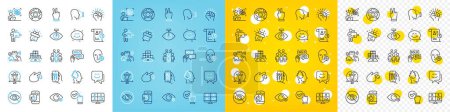 Illustration for Vector icons set of Problem skin, House security and Smile chat line icons pack for web with Stress, Smile, Farsightedness outline icon. Puzzle, Social distance, Cyber attack pictogram. Vector - Royalty Free Image