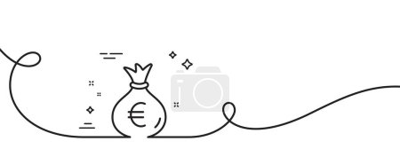 Illustration for Money bag line icon. Continuous one line with curl. Cash Banking currency sign. Euro or EUR symbol. Money bag single outline ribbon. Loop curve pattern. Vector - Royalty Free Image