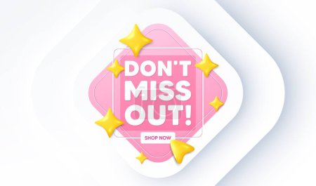 Illustration for Dont miss out tag. Neumorphic promotion banner. Special offer price sign. Advertising discounts symbol. Miss out message. 3d stars with cursor pointer. Vector - Royalty Free Image