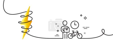 Illustration for Bike courier line icon. Continuous one line with curl. Delivery bicycle sign. Fast city transport symbol. Bike courier single outline ribbon. Loop curve with energy. Vector - Royalty Free Image