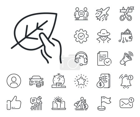 Illustration for Bio cosmetics sign. Salaryman, gender equality and alert bell outline icons. Organic tested line icon. Paraben symbol. Organic tested line sign. Spy or profile placeholder icon. Vector - Royalty Free Image