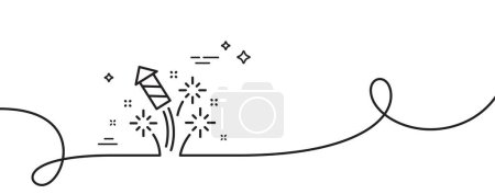 Illustration for Fireworks rocket line icon. Continuous one line with curl. Pyrotechnic salute sign. Carnival celebration lights symbol. Fireworks rocket single outline ribbon. Loop curve pattern. Vector - Royalty Free Image