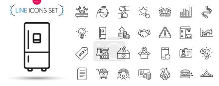 Illustration for Pack of Remove purchase, Energy and Robbery line icons. Include Seo idea, Recovery phone, Wifi pictogram icons. Food delivery, Coffee pot, Identification card signs. Ranking star, Like. Vector - Royalty Free Image