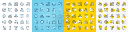 Illustration for Vector icons set of Return package, Smartphone glass and Wish list line icons pack for web with Social media, Calculator target, Manual outline icon. Dumbbell, Like, Ranking pictogram. Vector - Royalty Free Image
