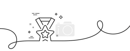 Illustration for Winner ribbon line icon. Continuous one line with curl. Award star medal sign. Best achievement symbol. Winner ribbon single outline ribbon. Loop curve pattern. Vector - Royalty Free Image