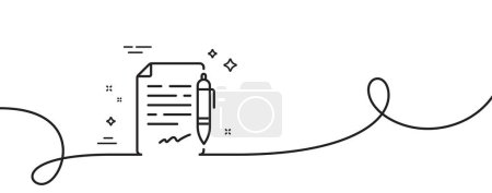 Illustration for Agreement document line icon. Continuous one line with curl. Contract file signature sign. Office note symbol. Agreement document single outline ribbon. Loop curve pattern. Vector - Royalty Free Image