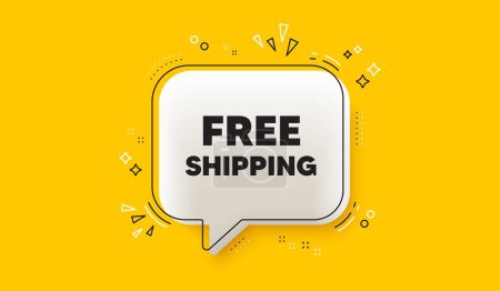 Illustration for Free shipping tag. 3d speech bubble yellow banner. Delivery included sign. Special offer symbol. Free shipping chat speech bubble message. Talk box infographics. Vector - Royalty Free Image