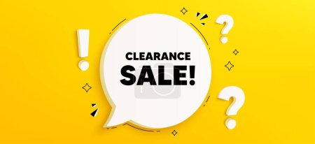 Illustration for Clearance sale tag. Chat speech bubble banner with questions. Special offer price sign. Advertising discounts symbol. Clearance sale speech bubble message. Quiz chat box. Vector - Royalty Free Image