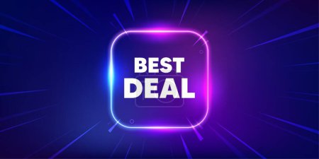 Illustration for Best deal tag. Neon light frame box banner. Special offer Sale sign. Advertising Discounts symbol. Best deal neon light frame message. Vector - Royalty Free Image