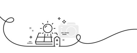 Illustration for Solar panel line icon. Continuous one line with curl. Sun energy sign. Charge battery symbol. Solar panel single outline ribbon. Loop curve pattern. Vector - Royalty Free Image