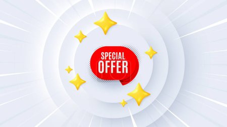 Illustration for Special offer banner. Neumorphic offer 3d banner, coupon. Discount sticker shape. Sale coupon bubble icon. Special offer promo event background. Sunburst banner, flyer or poster. Vector - Royalty Free Image