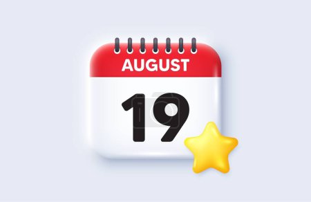 Illustration for 19th day of the month icon. Calendar date 3d icon. Event schedule date. Meeting appointment time. 19th day of August month. Calendar event reminder date. Vector - Royalty Free Image
