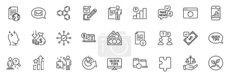 Illustration for Icons pack as Ranking stars, Online accounting and Web tutorials line icons for app include Manual, Checkbox, Graph phone outline thin icon web set. Fake news, Messenger, Stress pictogram. Vector - Royalty Free Image