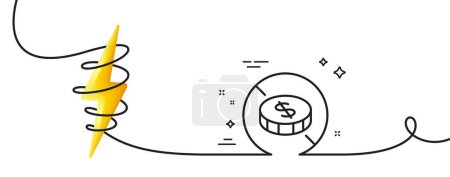 Illustration for No cash line icon. Continuous one line with curl. Tax free sign. Coins money symbol. No cash single outline ribbon. Loop curve with energy. Vector - Royalty Free Image