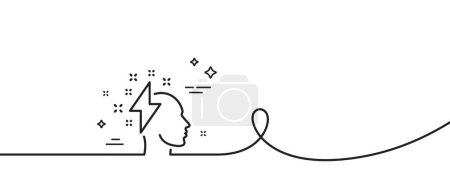 Illustration for Creative brainstorming line icon. Continuous one line with curl. Human head with lightning bolt sign. Inspiration symbol. Brainstorming single outline ribbon. Loop curve pattern. Vector - Royalty Free Image