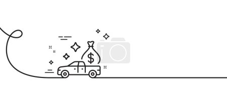Illustration for Cash transit line icon. Continuous one line with curl. Money collector car sign. Cash collection machine symbol. Cash transit single outline ribbon. Loop curve pattern. Vector - Royalty Free Image