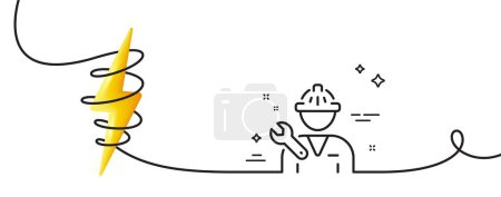 Illustration for Spanner tool line icon. Continuous one line with curl. Repairman service sign. Fix instruments symbol. Repairman single outline ribbon. Loop curve with energy. Vector - Royalty Free Image