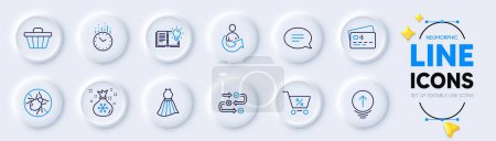 Illustration for Shop cart, Product knowledge and Bed bugs line icons for web app. Pack of Share, Swipe up, Time pictogram icons. Special offer, Dress, Chat signs. Card, Survey progress, Santa sack. Web buying. Vector - Royalty Free Image