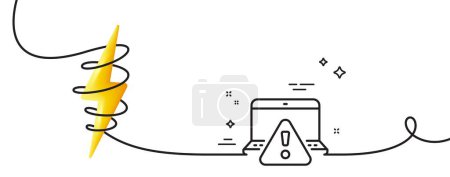 Illustration for Online warning line icon. Continuous one line with curl. Attention triangle sign. Internet caution symbol. Online warning single outline ribbon. Loop curve with energy. Vector - Royalty Free Image