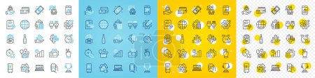 Illustration for Vector icons set of Bio shopping, Computer cables and Leadership line icons pack for web with Card, Web analytics, User call outline icon. Cogwheel, Cake, Globe pictogram. Euro money. Vector - Royalty Free Image