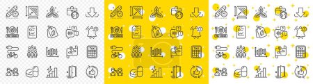 Illustration for Outline Refresh like, Voicemail and Door line icons pack for web with Reminder, Tax calculator, Project deadline line icon. Square area, Consumption growth, Bio tags pictogram icon. Map. Vector - Royalty Free Image